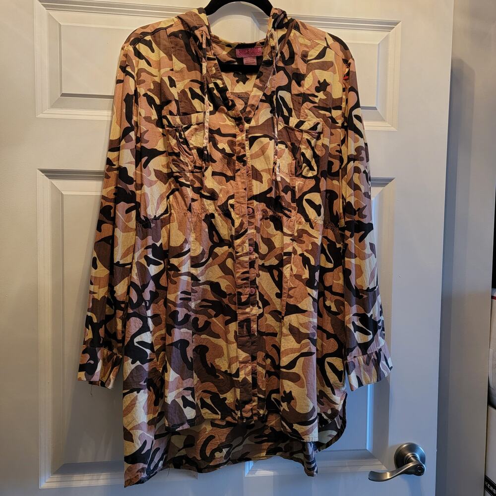 SHES COOL Camo Hooded Cotton Shirt 3X fits like XL